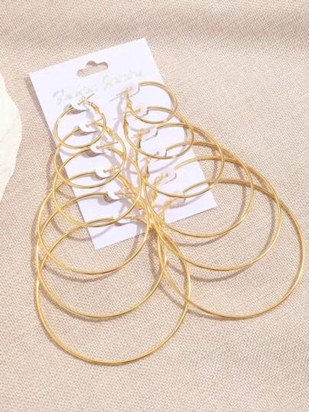 6pairs/set Exaggerated Big Circle Metal Hoop Earrings