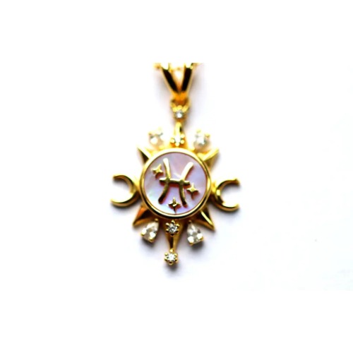 Celestial Horoscope Pendant - Pisces - Gold