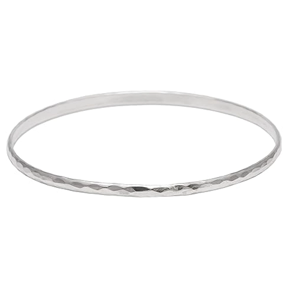 Silverly Round Stacking Sterling Silver Bangles for Women Solid 925 3 mm - Hammered Jewellery for Women - Minimalist Thin Silver Bracelets for Teenage Girls