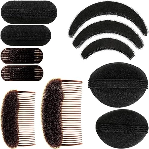 WILLBOND 11 Piece Set Hair Combs and Clips, Sponge Volume Bump it Up Inserts for Women Girl DIY Hairstyles (Black, Brown)
