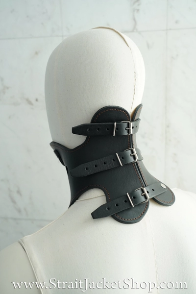 Black Leather Orthopedic Esque Posture Collar Neck Brace Orthosis Stiff Neck - Natural Leather / Restraint / Medical / Vintage Themed