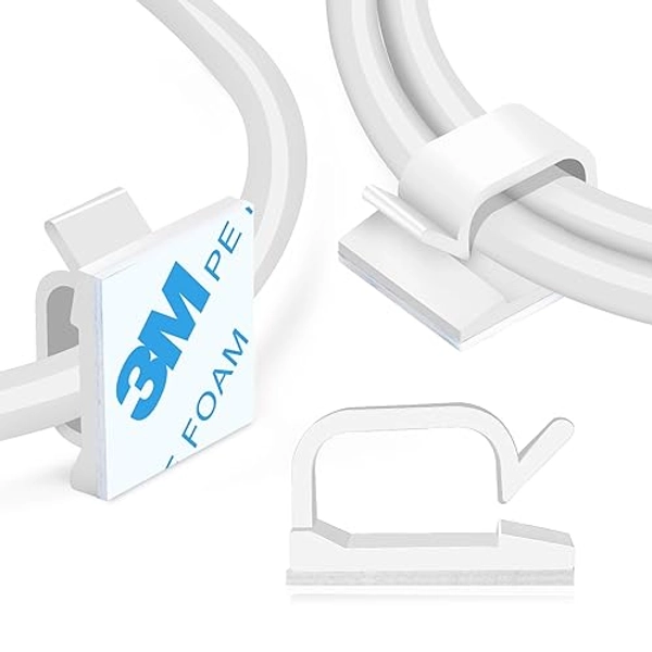 XHF 3/4” Adhesive Cable Wire Clips White 60pcs, Cable Staples Outdoor Cable Management Wire Organizer Cord Holder for Under Desk, Car, Wall, TV PC Ethernet Cable