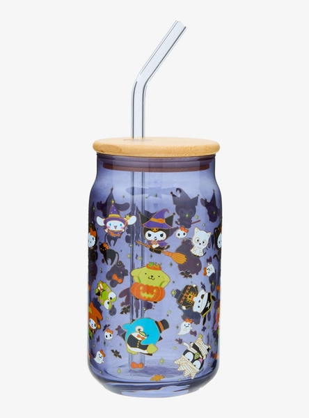 Sanrio Hello Kitty and Friends Halloween Costumes Allover Print Glass Cup with Straw
