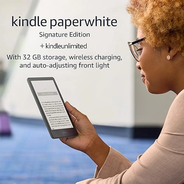 Kindle Paperwhite Signature Edition (32 GB) – With a 6.8" display, wireless charging, and auto-adjusting front light – Without Lockscreen Ads +3 Months Free Kindle Unlimited (with auto-renewal) – Agave Green