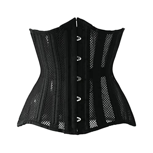 LARTIGUE Women Heavy Spiral 26 Steel Boned Underbust Corset Satin Heavy Duty Waist Training Shaper Cincher - 12.4 Inch Black - Medium