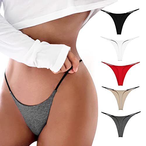 chahoo Sexy Underwear for Women Thong Low Rise G-String Panties 5-Pack Low Waist T Back String Underpants Gift for Women - A-5pack - Medium