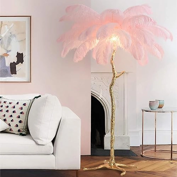 Floor Lamp,Night Light,Decorative Light Floor Lamp with Colorful Feathers Design Modern Resin Lamp Decorative Lights ,Perfect for Kitchen,Living Room, Bedroom and Study Room (Pink)