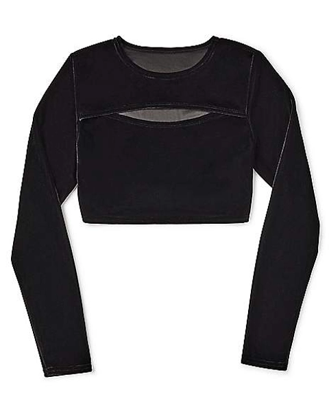 Long Sleeve Black Velvet Cutout Crop Top