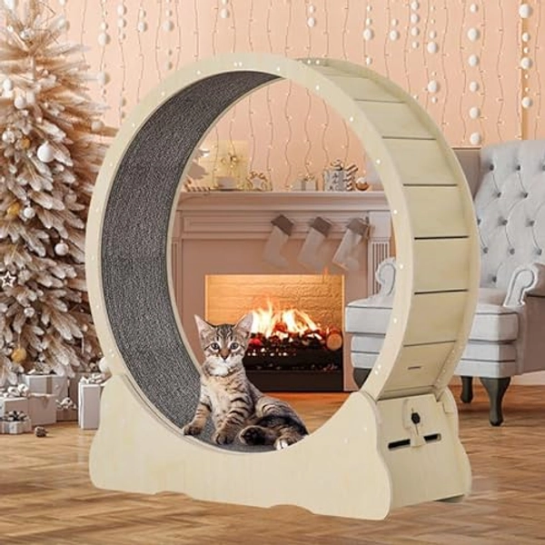Homegroove Cat Exercise Wheel, 33.5 Inch Cat Wheels for Indoor Cats f0r Kitten, Versatile Cat Running Wheel Treadmill with Detachable Carpet for Cat's Weight Loss and Health Natural Wood Color(S)