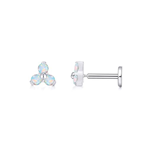 Limerencia G23 Hypoallergenic 18g Flat Back Stud Earrings | F136 Implant Grade Titanium Press Fit Threadless Push Pop in Cartilage Helix Labret Lip Monroe Tragus Piercing Studs… - Trinity Opal Silver