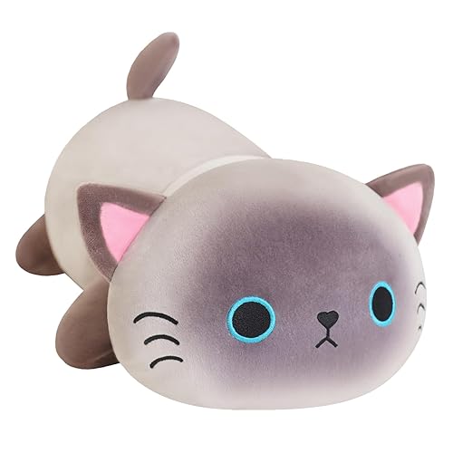 SQEQE Weighted Siamese Cat Plush, Weighted Stuffed Animal for Anxiety, Cute Siamese Cat Plushies Toy Gift for Kids(23.6 Inch/3.1 Lbs) - Gray - Large