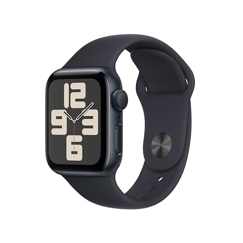 Apple Watch SE (2ᵉ génération, 2023) (40 mm GPS) Smartwatch avec boîtier en Aluminium et Bracelet Sport Minuit - M/L. Suivi de l’activité Physique et du Sommeil, détection des Accidents, écran Retina - Bracelet Sport - Boîtier de 40 mm - Minuit - M/L Convient aux tours de poignet de 150 à 200 mm