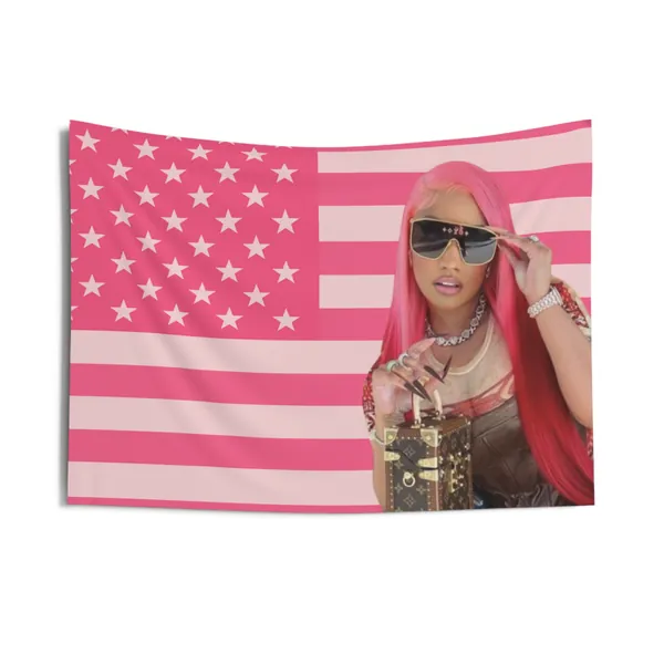 Nicki Minaj - Pink American Flag - Funny Meme - Wall Tapestries - College Dorm Room Decor - Man Cave - Party Gift - For the Barbz!