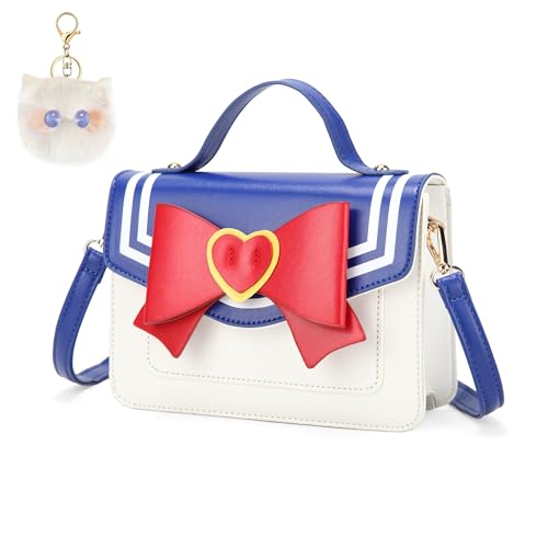 Sunwel Fashion Kawaii Anime Cosplay Purse with Bow Stone Chain Shoulder Crossbody Bag (blue) - Bright Blue