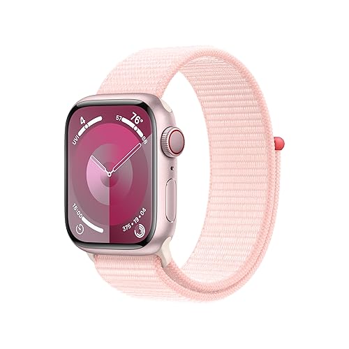 Apple Watch Series 9 [GPS + Cellular 41mm] Smartwatch with Pink Aluminum Case with Pink Sport Loop (Renewed) - 41MM - One size - Pink