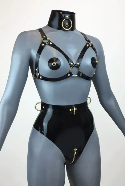 Lady Lucie Latex Open Cup Cage Bra Harness