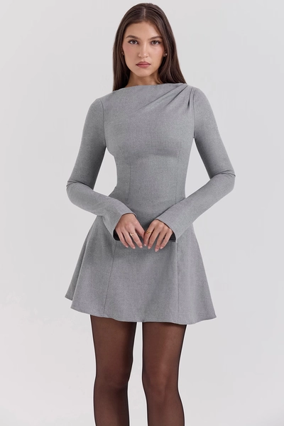 Angelique Grey A-Line Long Sleeve Mini  Dress - SALE