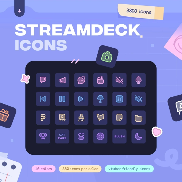 Pastel Stream Deck Icons  ⟢  (10) Colors • (3800+) Total Icons • Symbols, Text & Numbers // Vtuber Emotions and Toggles