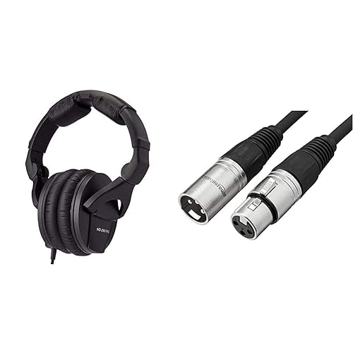 Sennheiser Professional HD 280 PRO Over-Ear Monitoring Headphones & Amazon Basics XLR Microphone Cable for Speaker or PA System, All Copper Conductors, 6MM PVC Jacket, 10 Foot, Black - New Model - Headphone + Cable - 10 Feet
