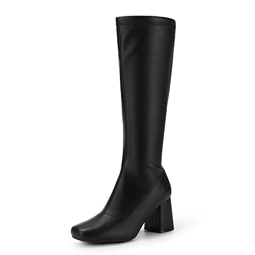 Women's Gogo Boots, Square Toe Chunky Knee High Boots For Women - 6.5 - Black/Pu