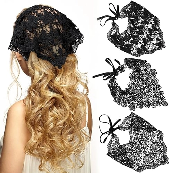 WELROG 3 PCS Hair Scarf, Hair Bandanas Chiffon Head Kerchief, Vintage Knitted Headband for Women, Headwrap for Girls