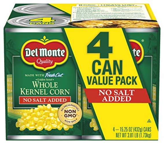 Del Monte Fresh Cut Golden Sweet Whole Kernel Corn With No Added Salt 4-15.25 Oz. Can, 15.25 Oz - sweet kernel corn - 15.25 Ounce (Pack of 4)