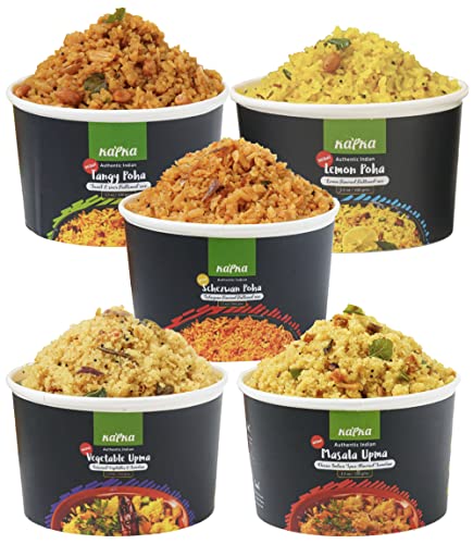 Kapka Assorted Variety Cups of Indian Food - 5 Pack - Ready to Eat Authentic Premade Vegan Meals - Just Add Water - Regional Flavor, Non-GMO, No Additives - 3.5oz/100g Each - Kapka Assorted Cups