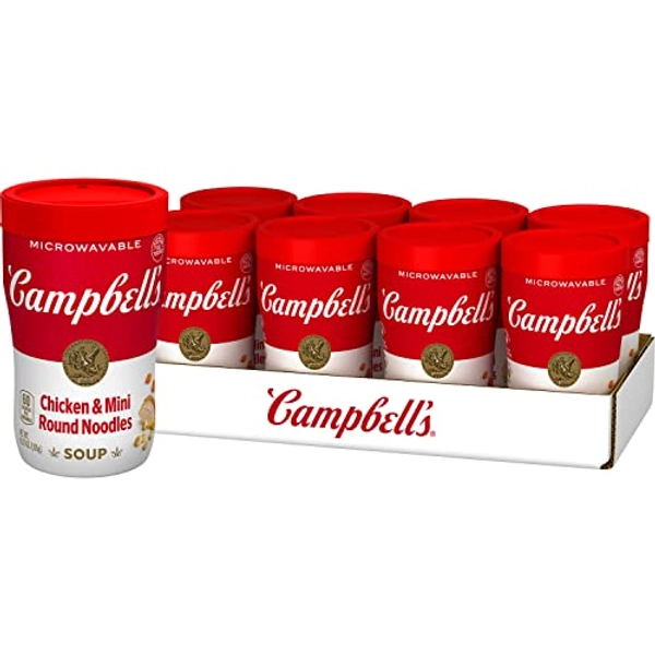 Campbell's Sipping Soup, Chicken & Mini Round Noodle Soup, 10.75 Oz Microwavable Cup (Case of 8) - Chicken & Mini Round Noodle - 10.75 Ounce (Pack of 8)
