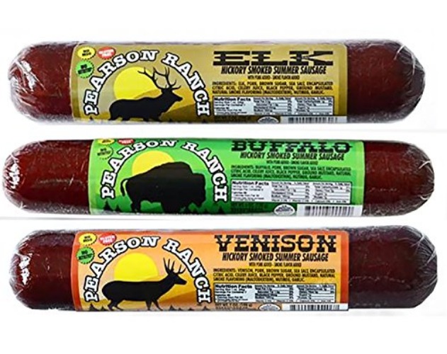 Pearson Ranch Summer Sausage Variety Pack - Elk (7 oz), Venison (7 oz), Buffalo (6 oz) -  Gluten-Free Smoked Sausage, MSG-Free, No Added Nitrites
