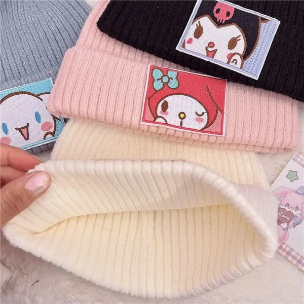 Sanrio Inspired Kawaii Embroidered Beanies for Cozy Warmth