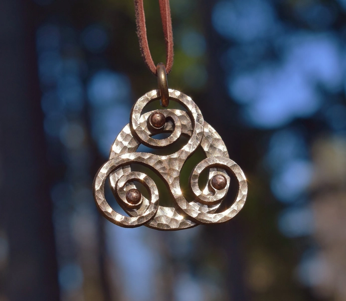 Bronze Celtic Triskelion Pendant, sold with reindeer leather thread