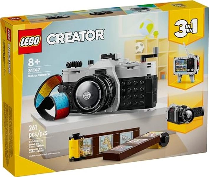 LEGO Creator 3 in 1 Retro Camera Toy, Transforms from Toy Camera to Retro Video Camera to Retro TV Set, Photography Gift for Boys and Girls Ages 8 Years Old and Up Who Enjoy Creative Play, 31147