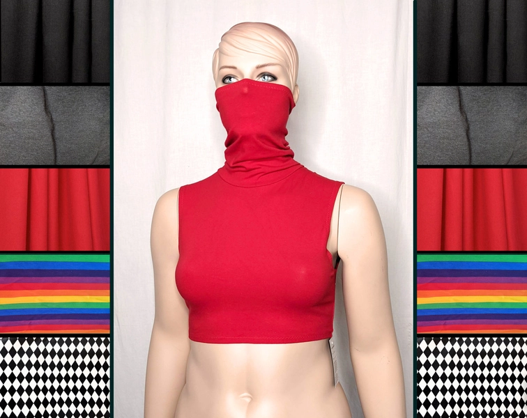 Turtleneck Crop Top Cotton Crop Top Ninja Crop Top Festival Top Assassin Mask Rave Burner Clothing Dust Mask 00s Belly Shirt Hoop Clothing