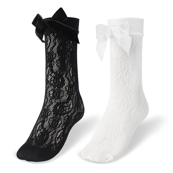 Lace Flowers Velour Bow Frilly Ankle Socks 2 Pairs Set - LittleForBig Cute & Sexy Products