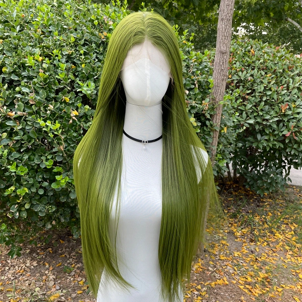Groene 13X4 Synthetische Lace Front Pruiken voor Vrouwen 26 Inch Lange Zijdeachtige Rechte Kant Pruiken Half Handgebonden 150% Dichtheid Lijmloos - AliExpress 