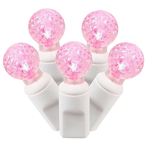 Vickerman 50 Light Pink G12 LED Set on White Wire - Pink Led - 50Lt