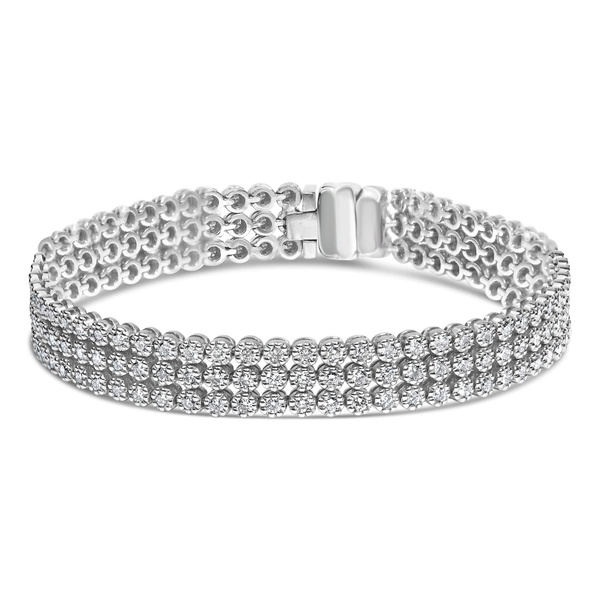 18K White Gold 5.00 Cttw Natural Diamond 3 Row Link Tennis Bracelet (G-H Color, VS1-VS2 Clarity) - 7.25 Inches