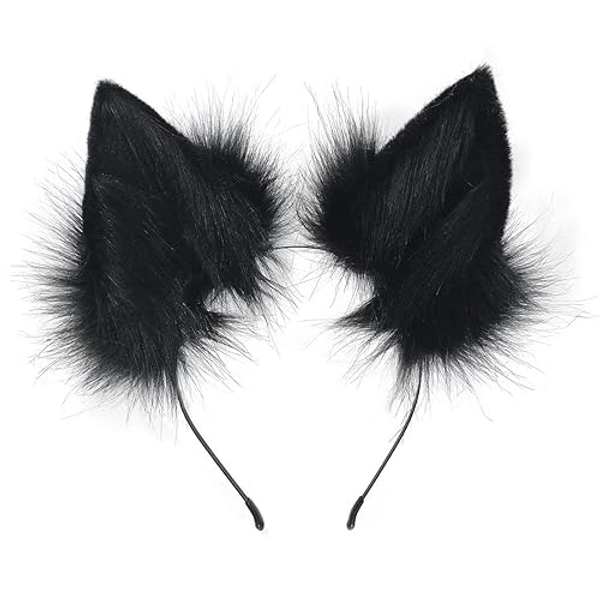 QinRuan Fox Cat Long Fur Ears Hair Headwear Wolf Animal Anime Halloween Cosplay Costume