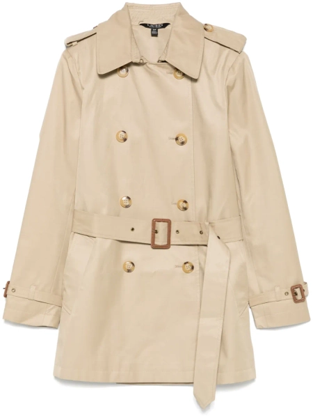 Double-breasted belted trench coat