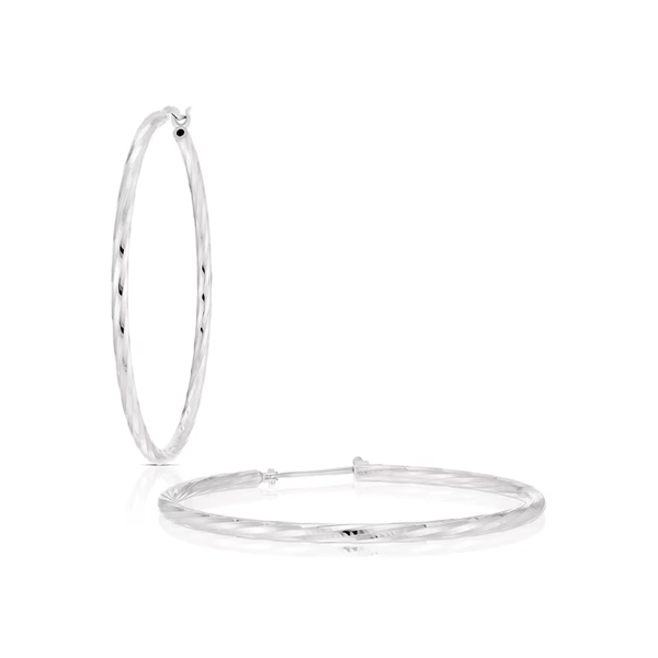 Sterling Silver Large 40mm Diamond Cut Hoop Earrings