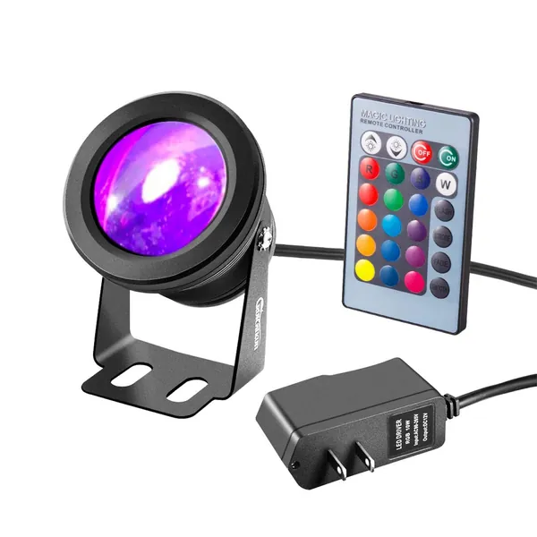 RUICAIKUN Spotlight for Yard,LED Spotlight 10W RGB Spotlight Outdoor with US Plug and Remote Control ,Dimmable Colored Spotlights,Waterproof Landscape Lights,Above Ground Pool Lights(DC/AC 12V).