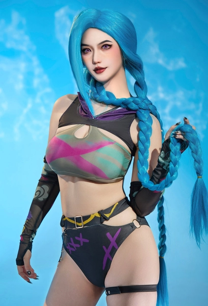 Jinx Derivative Bikini Set Swimsuit Halter Printed Top and Panty Two-Piece Bathing Suit with Hood and Sleeves