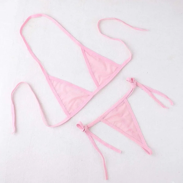 Womens Sexy Lingerie Bikini Swimwear 2 Piece Bra With Tie Side Thong Beachwear Swimsuit Microbikini Bathing Suit