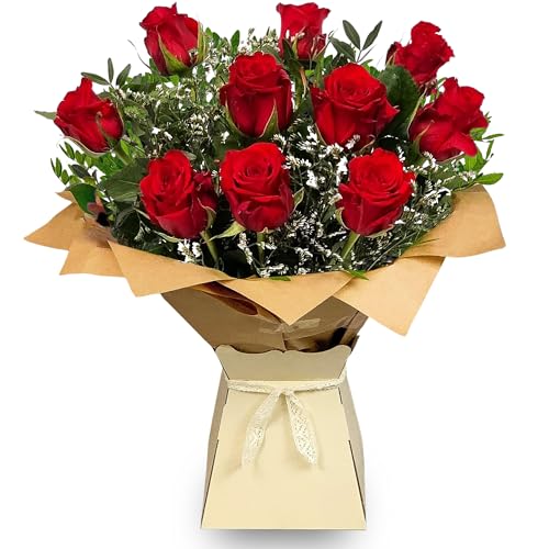 Just Roses - Red Bouquet Beautiful Fresh Flowers, Fresh Flowers Delivered Next Day Prime Delivery, Flowers Fresh Bouquet, Perfect for Birthdays, Anniversaries and Thank You Gifts