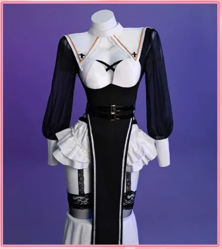 ROLECOS Nun Cosplay Costume Women Uniform Set-Party Halloween Outfit Adult Nun Dress Black Apparel Masquerade Show Costumes