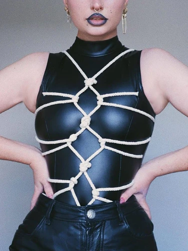 Goth Dark  Leather Grunge Women Bodysuits 