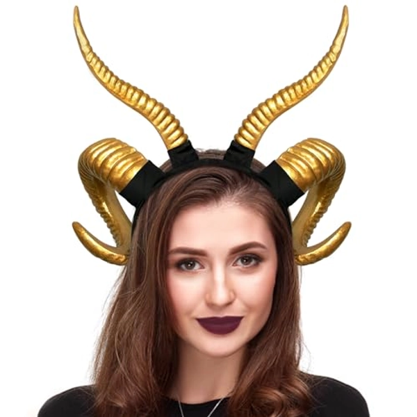 Stegosaurus Devil Horns Headband, Black Goat Sheep Maleficent Horns Headband for Halloween, Cosplay, Carnivals, Christmas, Free Size, Unisex