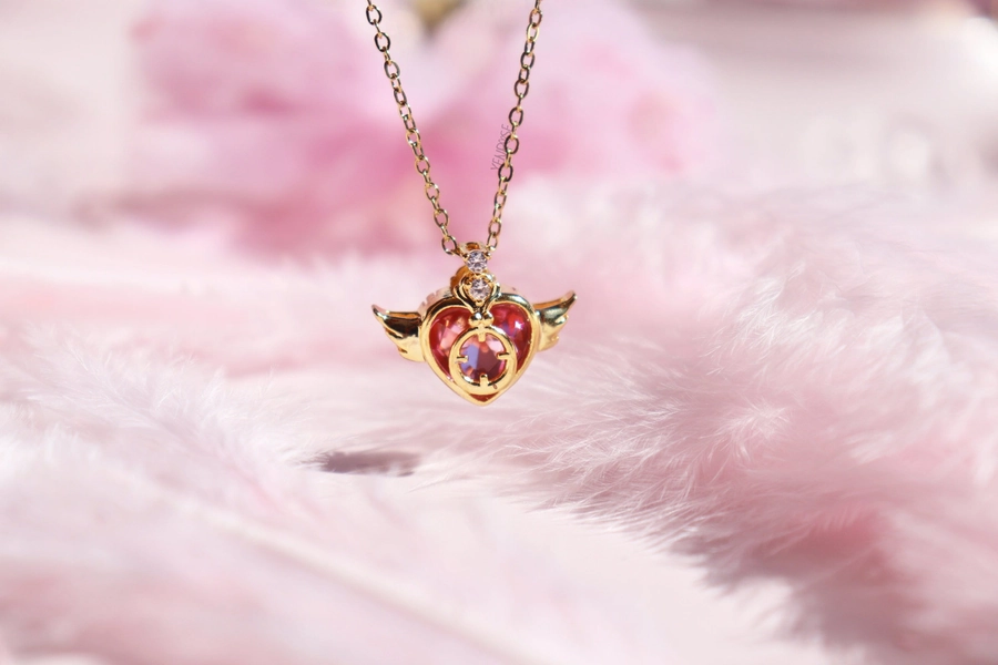 Crystal Wing Heart Necklace, Fairytale Princess Necklace, Magic Moon Ward Necklace
