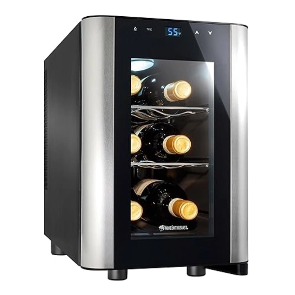 Wine Enthusiast 6-Bottle Countertop Wine Cooler - Mini Fridge for Kitchen with 3 Shelves, Adjustable Temperature Control, & Energy Efficient Cooling Beverage Refrigerator