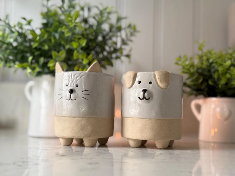 Ceramic Animal Wax Melt Burner, Cat or Dog, Cottage Decor